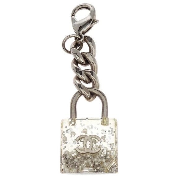 Chanel Silver Padlock Key Holder Bag Charm Small Good 14K 166213 - Picture 1 of 4